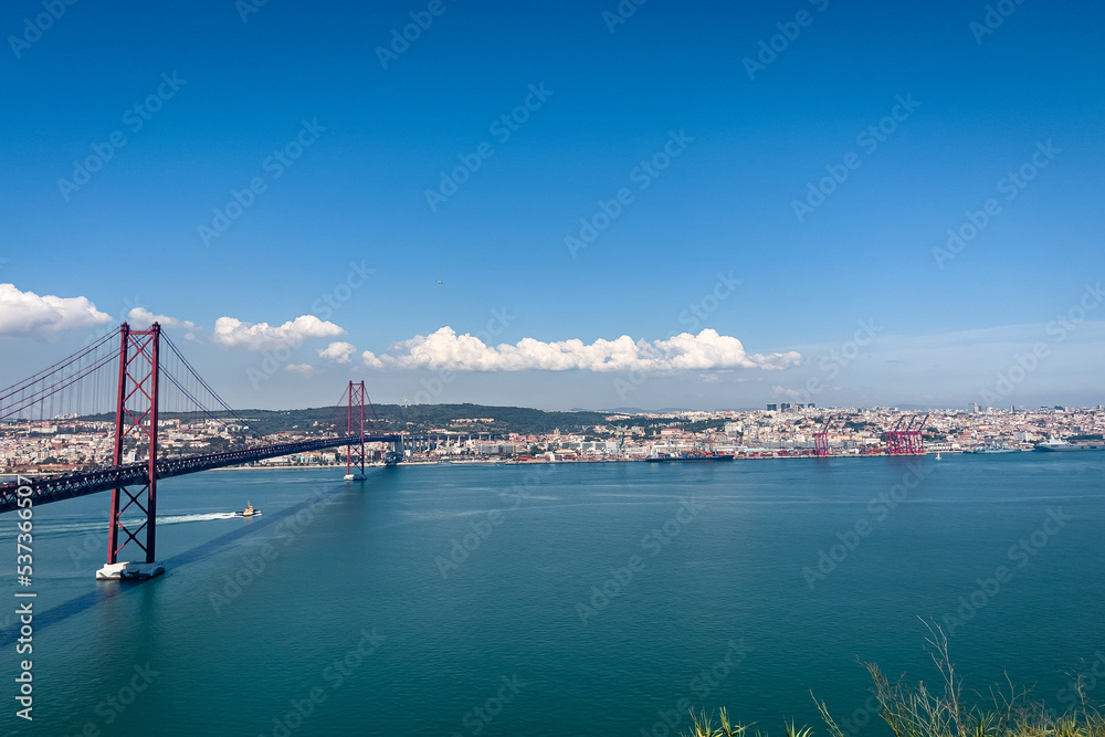 Panoramic view over the 25th april bridge in Lisbon