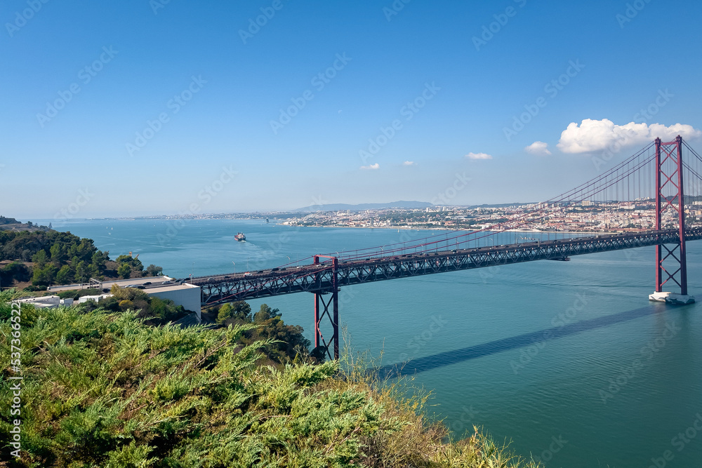 Panoramic view over the 25th april bridge in Lisbon Panoramic view over the 25th april bridge in Lisbon
