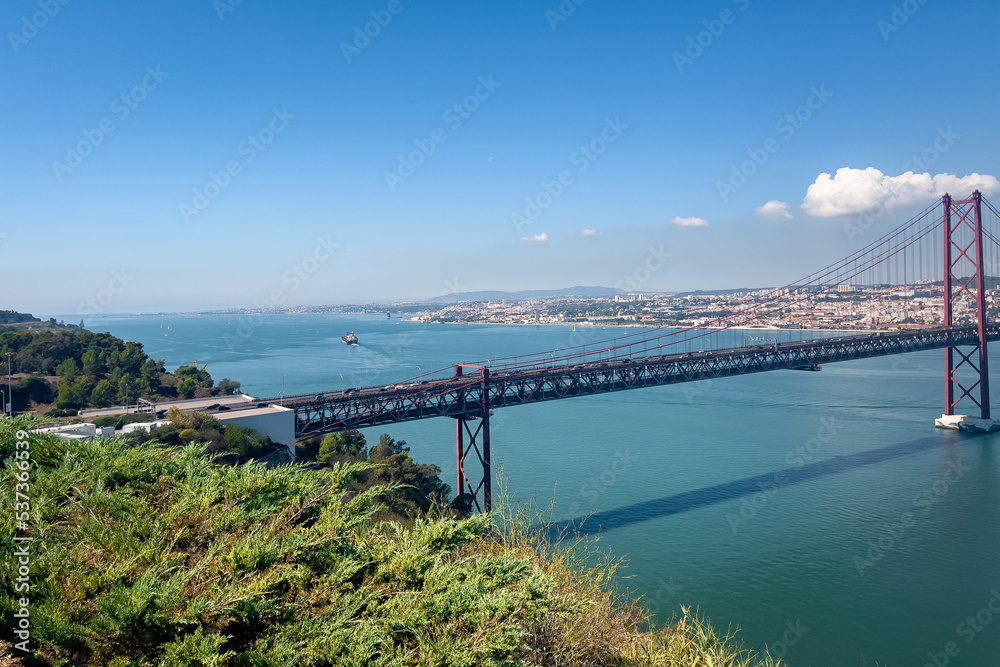 Panoramic view over the 25th april bridge in Lisbon