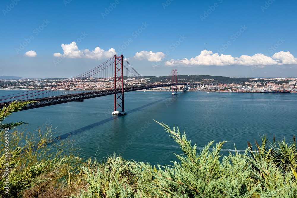 Panoramic view over the 25th april bridge in Lisbon