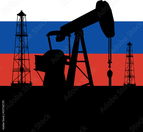 oil pump Rig and gas rig against the background of the Russian flag vector	
