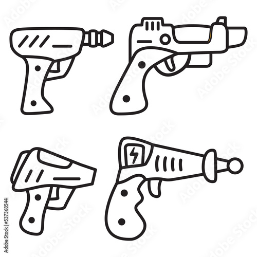 Futuristic weapon. Cartoon gun blaster.Laser pistol.Isolated on white background.Vector flat illustration.