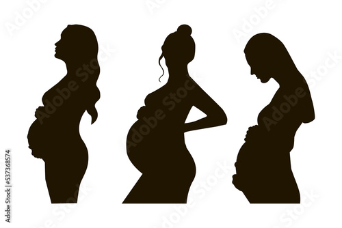 Silhouette of pregnant women. Isolated on white. Vector illustration