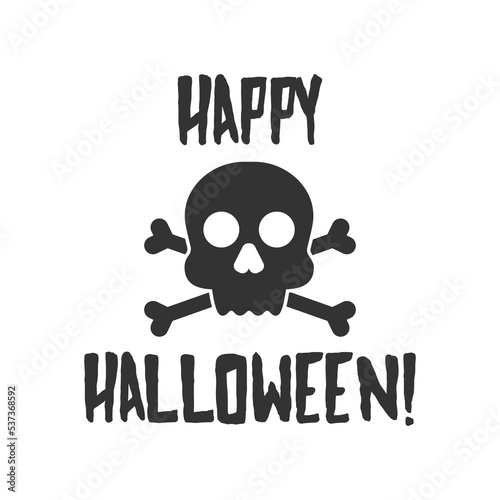 Crossbones / death skull icon with happy halloween text. Flat vector illustration.