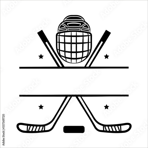 Hockey vector logo monogram illustration, Ice hockey team player logo design, Hockey stick helmet, Winter sport