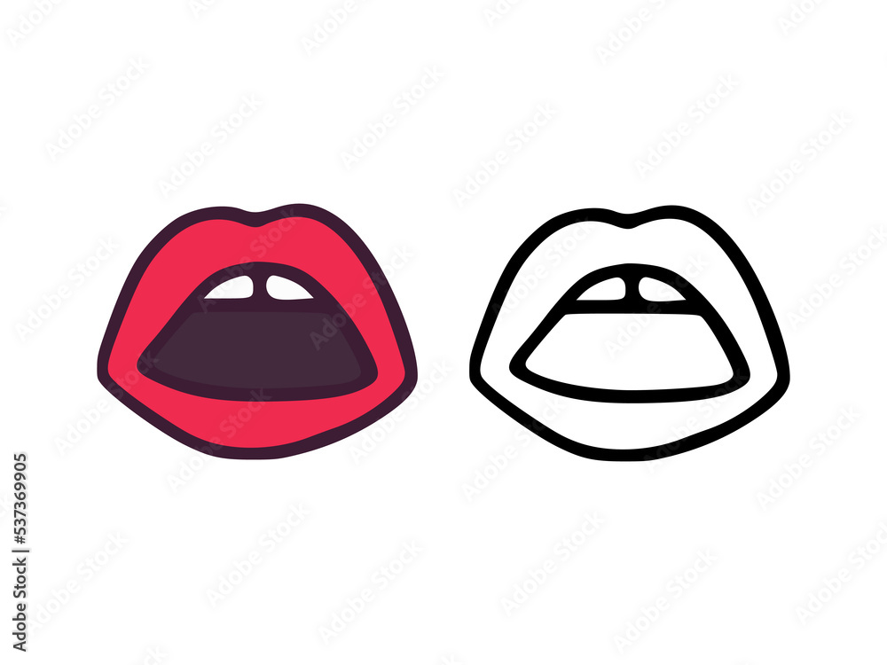 Open mouth or lips in cartoon and outline style isolated on white background Open mouth or lips in cartoon and outline style isolated on white background