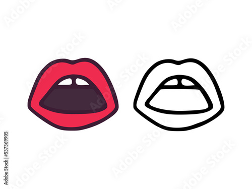 Open mouth or lips in cartoon and outline style isolated on white background