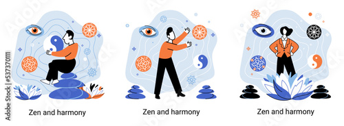 Zen and harmony metaphor, meditation practice. Balance, relaxation, mindfulness. Calm person relaxing. Yoga and spiritual practice, relax, recreation, healthy lifestyle. Japanese cult of mind and body