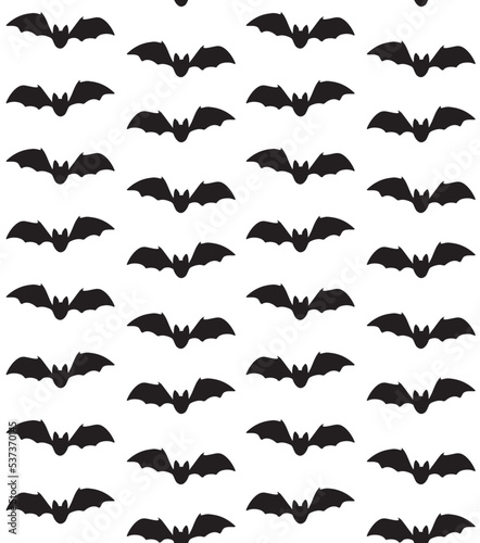 Vector seamless pattern of flying bat silhouette isolated on white background