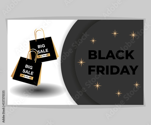 Banner for black friday. Advertising with gold gradient. Sale and discount. Landing page