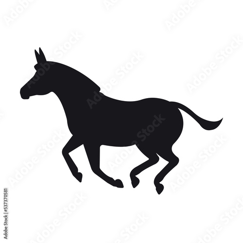 Vector hand drawn flat running donkey silhouette isolated on white background