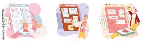 Online medical consultation and support metaphor. Online doctor. Healthcare services, Ask doctor. Tele medicine e-health service. Therapist videocalling phone screen. Diagnosis treatment of patients