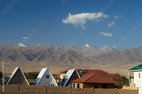 Kungoy Ala-Too or Kungey Alataw mountain view from Ysyk Kol and Tamchy village