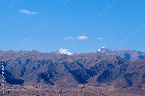 Kungoy Ala-Too or Kungey Alataw mountain view from Ysyk Kol and Tamchy village