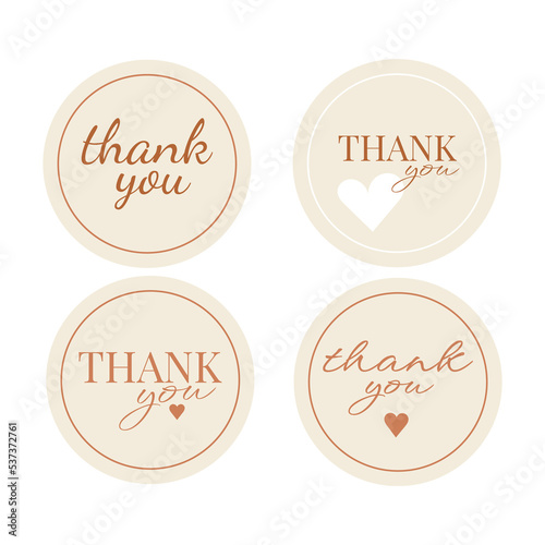 Thank you classic round stickers. Set labels and bages.Logo circle stamp set. Vector illustration. Round Template logo for small business.