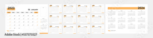 2023 calendar and daily planner week start on Sunday.
2024 one page calendar on the back page