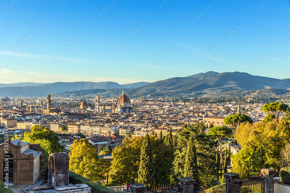 Florence, Italy. View of the city at sunset from the 