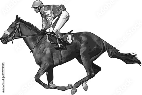 Canvas Print jockey riding race horse - realistic illustration