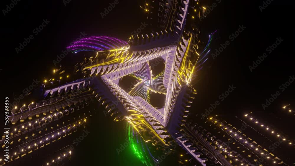Rotating pulsating neon disco background VJ Loop. 3D graphics for music stage transition, shows, retro, hitech.