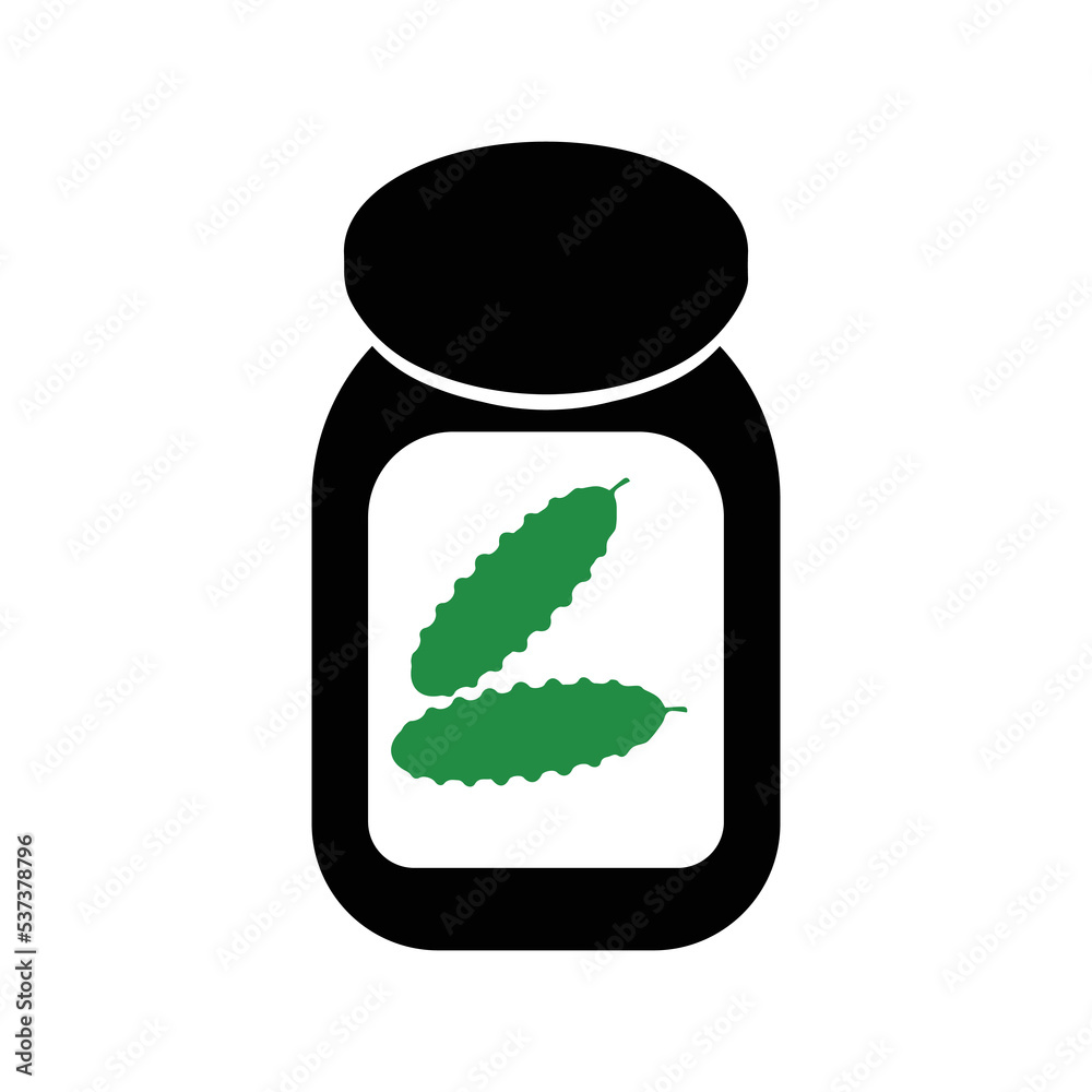 Fototapeta premium Cucumber jelly food on jar icon | Black Vector illustration |