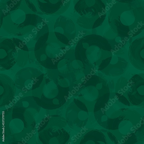 Seamless pattern with bottle green semi-rings paint brush strokes,halftone.Layering effect.Random chaotic composition.Grunge texture for surface design,apparel,wrapping paper,fashion fabric print