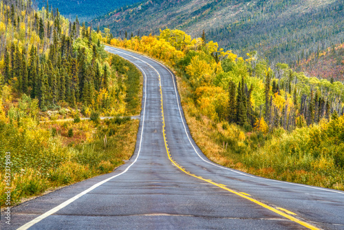 Long view the Steese Highway in the autumn wilderness near Fairbanks, Alaska © pabrady63