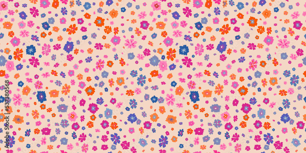 Vector seamless pattern with small scattered flowers. Liberty style wallpapers. Elegant floral background. Simple ditsy texture with tiny flower. Vintage style design for fashion prints, decor, fabric