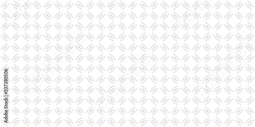 Subtle abstract geometric seamless pattern in oriental style. Luxury vector background. Simple graphic ornament. White and gray texture with diamond shapes, grid, net, thin lines, floral silhouettes