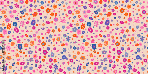 Vector seamless pattern with small scattered flowers. Liberty style wallpapers. Elegant floral background. Simple ditsy texture with tiny flower. Vintage style design for fashion prints, decor, fabric
