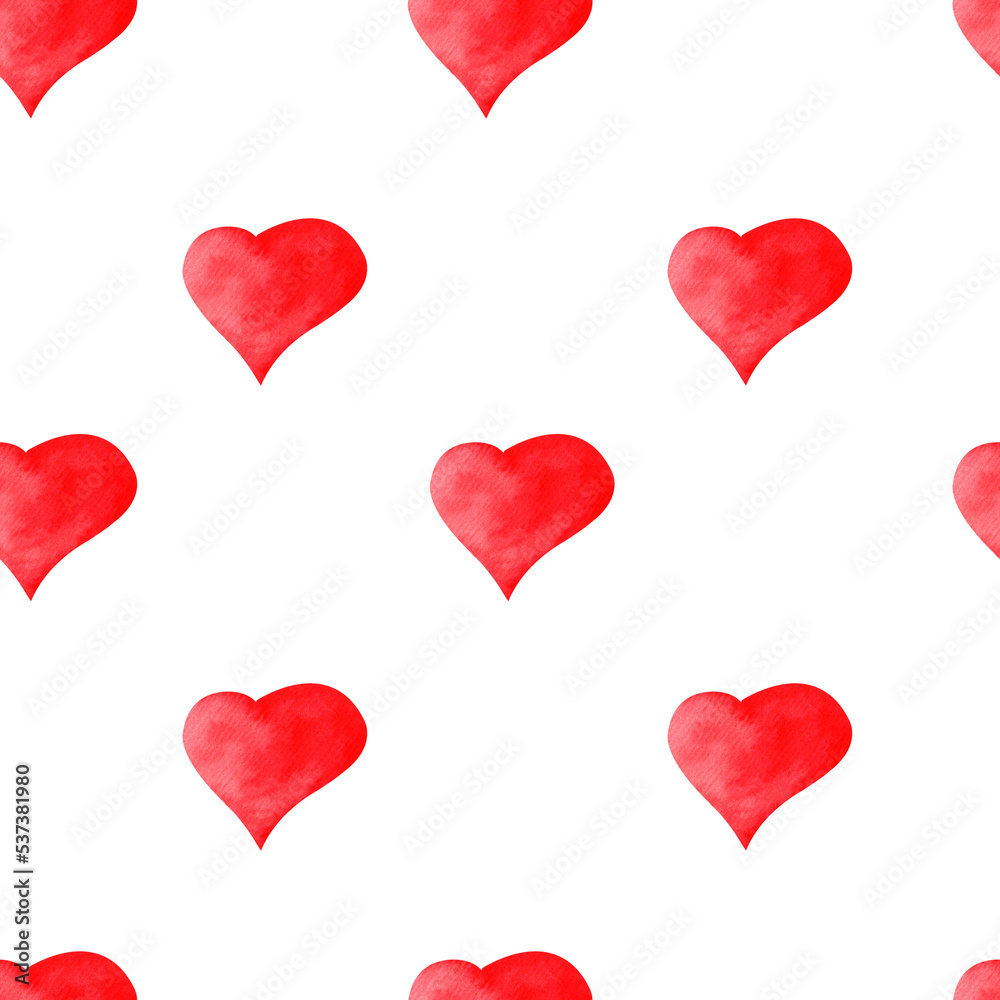 Seamless pattern with hand drawing watercolor red hearts