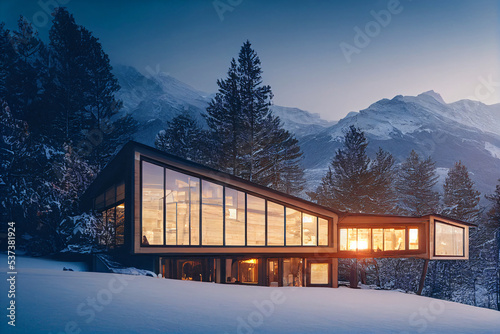 Fotografie, Obraz House Exterior in winter landscape