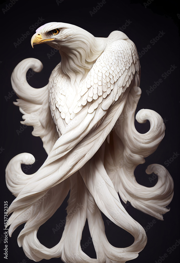 Fototapeta premium 3D composite illustration of Stylized Eagle made of white marble. Sculpture. 3D rendering. Semi Neural Network Generated. Art 