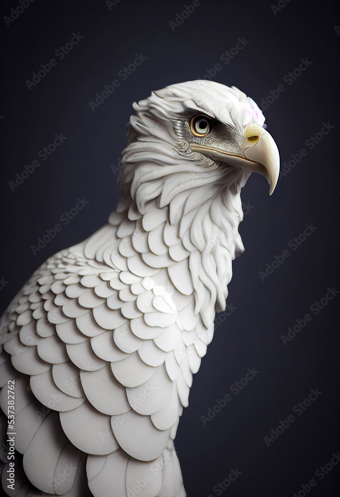 Fototapeta premium 3D composite illustration of Stylized Eagle made of white marble. Sculpture. 3D rendering. Semi Neural Network Generated. Art 