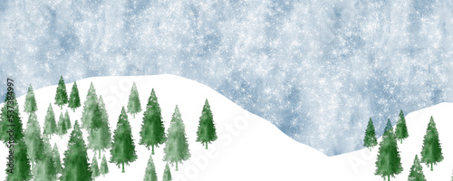 Winter landscape with snow and Christmas trees