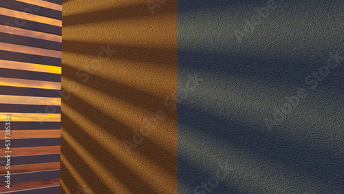 Shadow line (from a wooden window) on a rough blue brown concrete wall in an evening (3D Rendering)