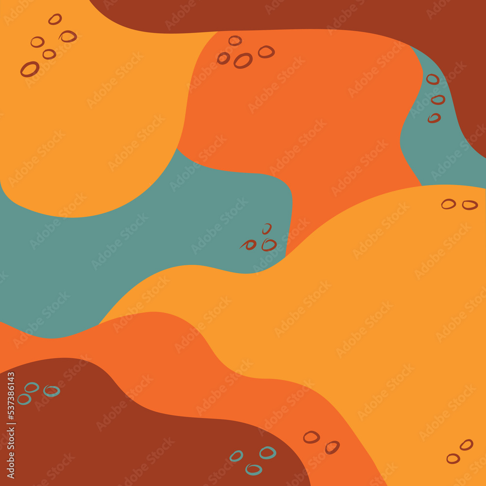 Fall banner. Autumn design with geometric shapes and wavy lines in orange and turquoise colors. Vector illustration. For poster, flyer, social media post or stories template, campaign, invitation.