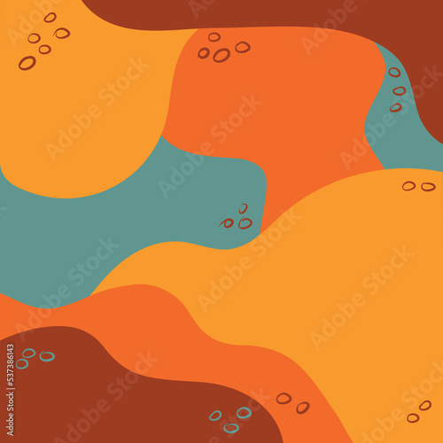 Fall banner. Autumn design with geometric shapes and wavy lines in orange and turquoise colors. Vector illustration. For poster, flyer, social media post or stories template, campaign, invitation.