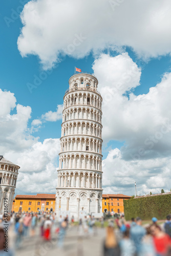 Beautiful Leaning Tower of Pisa and the tourists. Traveling in Pisa  Italy