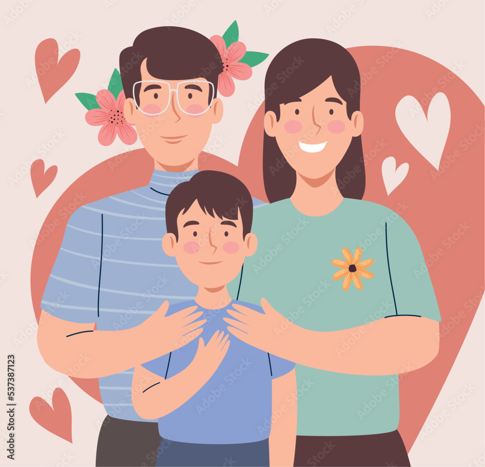 korean parents with son and hearts korean parents with son and hearts