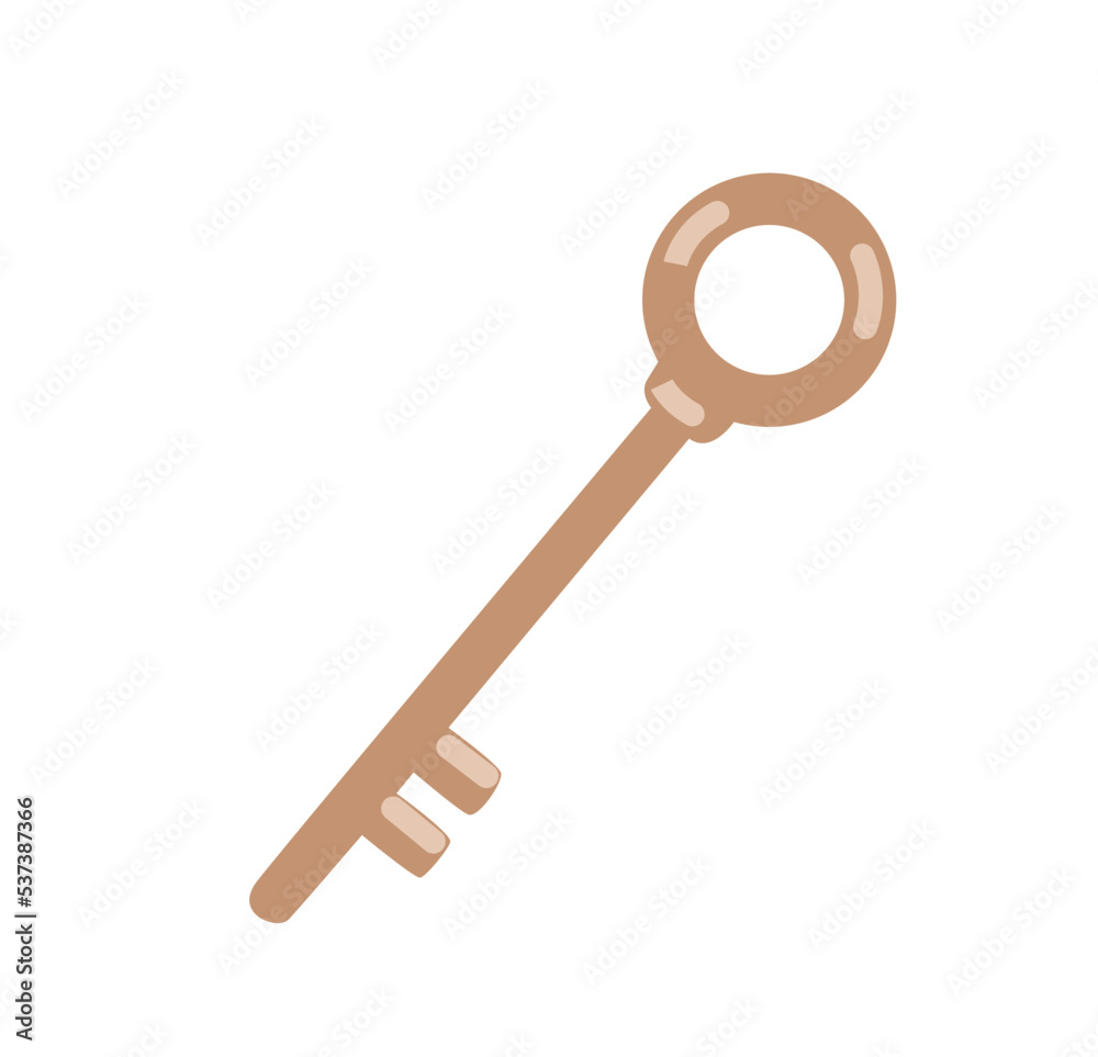 Old long bronze key for lock. Cartoon flat icon, vector simple isolated illustration. Old long bronze key for lock. Cartoon flat icon, vector simple isolated illustration.
