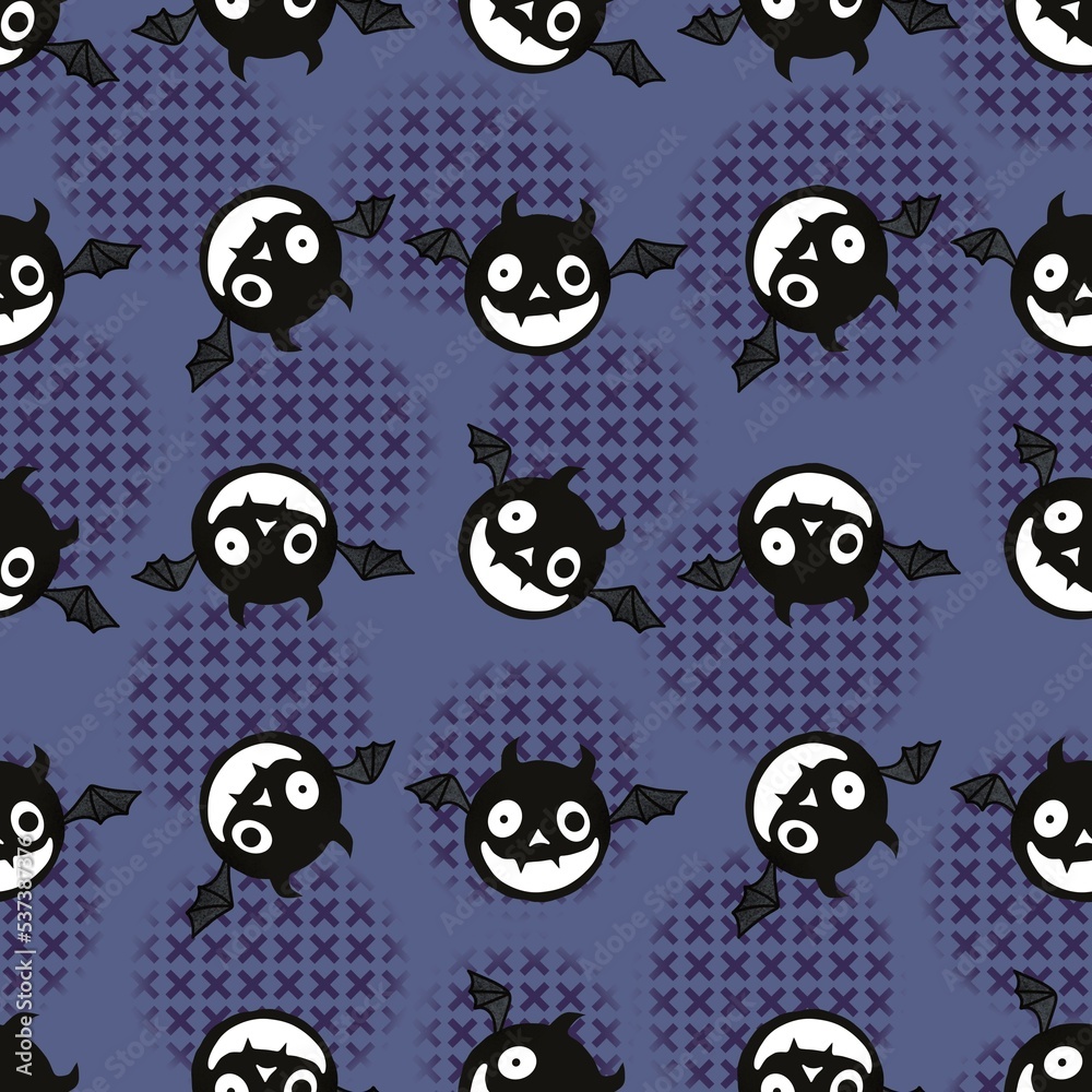 Halloween animals cartoon bats seamless doodle pattern for wrapping paper and kids clothes print and fabrics