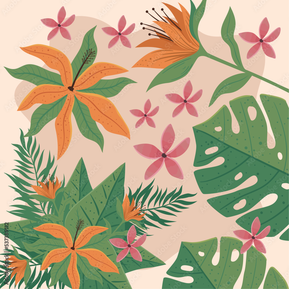Fototapeta premium orange and pink flowers garden pattern