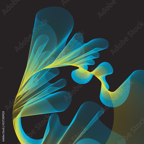 Colourful blend of colors in dynamic composition. Flying medusa. 