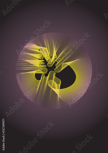 Colourful blend of colors in dynamic composition. Flying medusa. 