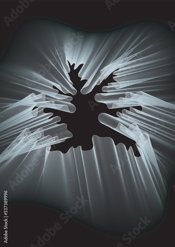 Colourful blend of colors in dynamic composition. Flying medusa. 