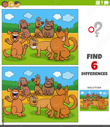 differences game with cartoon dogs animal characters
