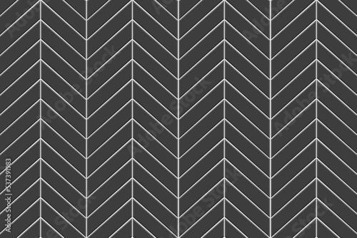 Black chevron tile seamless pattern. Kitchen backsplash or bathroom floor zigzag texture. Stone or ceramic brick wall background. Exterior or interior decoration. Vector flat illustration