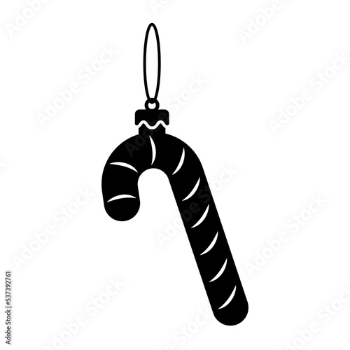 Christmas tree toy candy cane icon. Black silhouette. Front side view. Vector simple flat graphic illustration. Isolated object on a white background. Isolate.