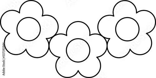 A simple wreath of three flowers - a vector linear picture for coloring. Outline. Wreath of simple flowers