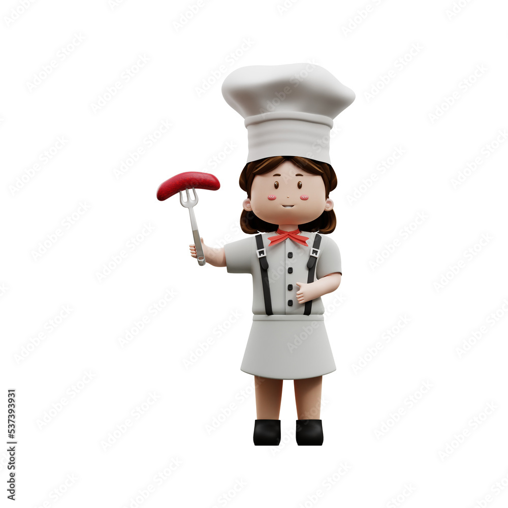 3d rendering female chef with sausage
3d rendering female chef with sausage
